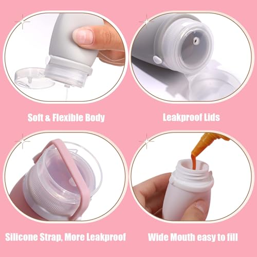 1 oz travel bottles leakproof silicone squeeze bottle mini travel size container for toiletries lotion shampoo and conditioner liquid salad dressing to go condiment tsa approved 4 pack