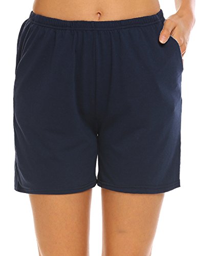 Ekouaer Sleep Bottoms Womens Short Pajama Shorts Boyfriend Sweatpants (Navy,L)