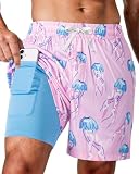 FreSprtti Men's Swim Trunks, 2 in 1 Board Shorts Swimsuit Qu...