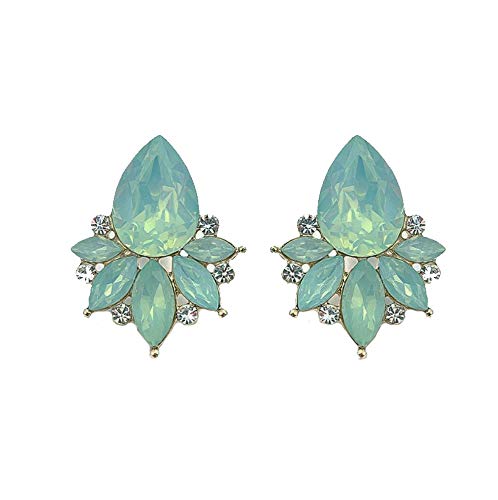 Antique Vintage Retro Style Sea Foam Mint Green Tiffan Aqua Blue Opal Marquis Pear Rhinestone Bridal Bridesmaid Wedding Prom Cluster Earrings