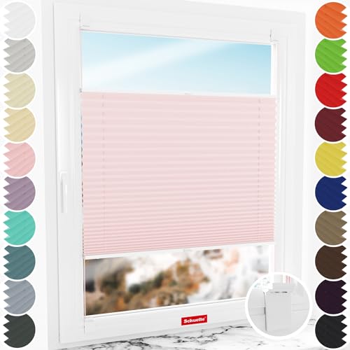 Schuette® Plissee ohne Bohren zum Kleben ● Thermo Kollektion: Rosewater (Rosa) ● 105x150cm (Breite x Höhe) ● Suprafix Klebe- & Schraubhalter 2in1 Set Letsbond ● Bequeme Rollo