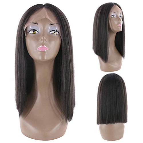 Buladou Hair Yaki Straight Synthetic Bob Lace Front Wigs Mothers Day Gift 14inch Perfect Hairline Natural Looking Heat Resistant Fiber Wigs for Women (#1B)