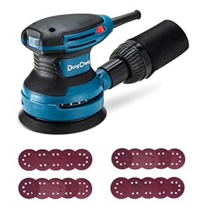 DongCheng Excentrische schuurmachine, 380 W, 125 mm, 6 snelheden, 8.000-12.800 omw/min, met stofopvangbak en 20 schuurpapier, ideaal voor professionele houtbewerking en slijpwerkzaamheden