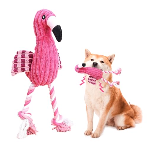 Quietschendes Hundespielzeug für Kleine bis Mittelgroße Hunde,Flamingo Förmiges Plüschspielzeug,Weiches Interaktives Welpenspielzeug,Haustier Kauspielzeug Geschenk für Hund Katze Zähne Putzen