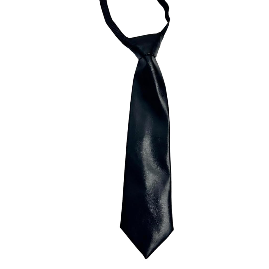 Queenyard Women's Black Necktie, Campus Preppy Necktie Faux Leather Neck Tie Student Uniform Adjustable Pre Tied Neck Tie Shirt Collar Neckwear For