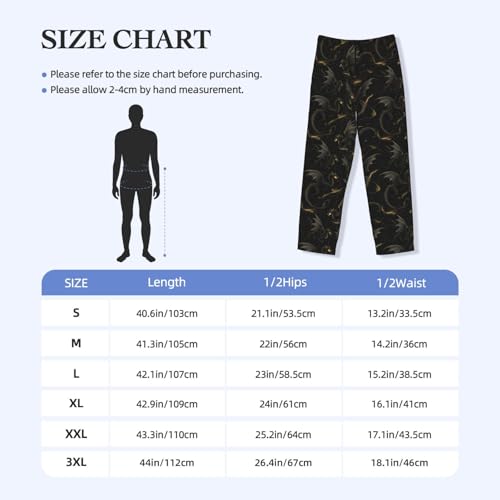 Mens Pajama Pants - Black Gold Dragon Cool A Print Soft Sleep Lounge Pants For Men, Casual Pj Bottoms With Pockets3