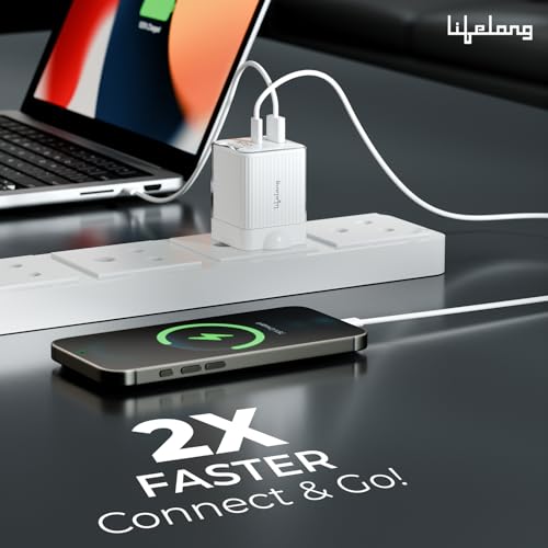 Image of Lifelong Electronics 45W Super Fast GaN Charger PD Technology | 1 USB A + 1 Type C Port | iPhone 17 /16 /15 /14 (Including Pro Max), Android, Samsung | Laptops - MacBook, Dell, HP, Lenovo, Acer, ASUS