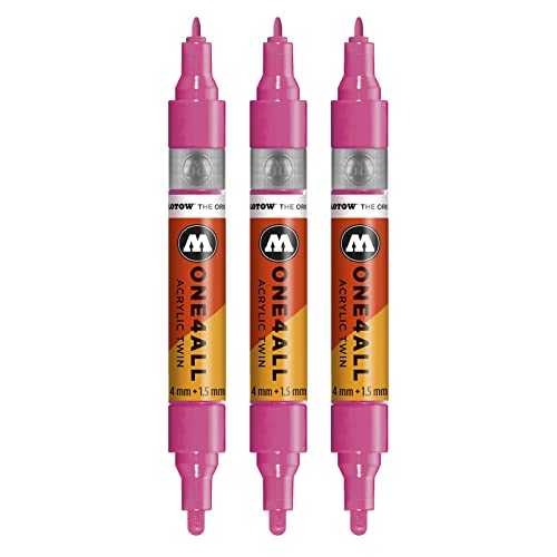 Molotow One4All Acrylic Twin Marker (Strichstärke 1.5 mm und 4 mm, hochdeckend und permanent) 3 Stück Farbe 200 neon pink