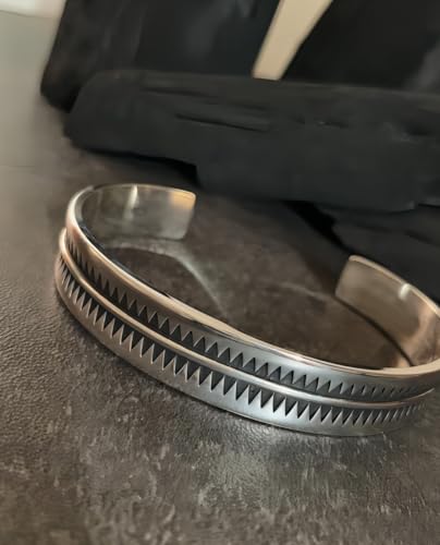 Solid Pure Silver Mens Bracelets | S925 Understated Bracelet | Fine Men's Open Bangle | Men Jewelry Gift (Shark Sawtooth)2