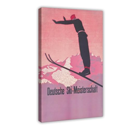 Poster rétro du championnat allemand de ski en toile haut de gamme pour salon élégant