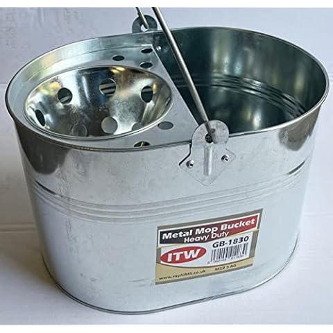 Industrial Galvanized Steel Metal Mop Bucket 13L litres Large Galvanised Reinforced Heavy Duty Thick Metal Steel Mop Bucket for Home Office General Cleaning Cover
