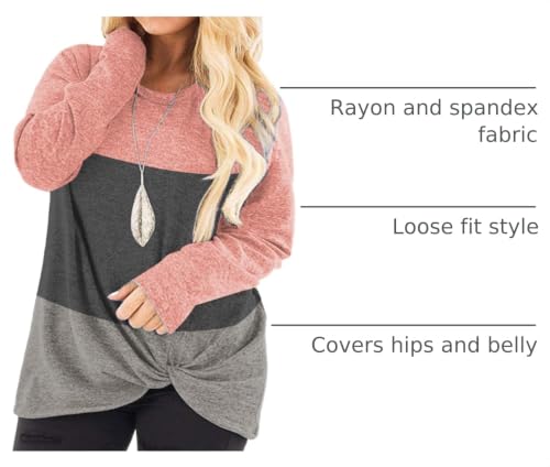 Image of DOLNINE Womens Plus Size Knotted Tops Long Sleeve Tee Shirts Loose Casual Blouse