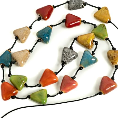 Collier bracelet triangle céramique double usage cordon réglable bohème bijoux - 4