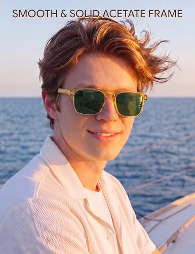 Image of BIRCEN Mens Acetate Polarized Sunglasses: Retro Square Sun Glasses UV400 Protection Anti-Glare Shades for Driving Travel