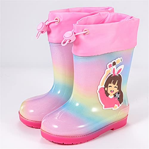 EnJoCho 2 to 14Years Kids Rain Boots for Girls Toddler Shoes for Rainy Days Rubber Cute Girls Printed with Easy On Handles (C, 2 Big Kids)2
