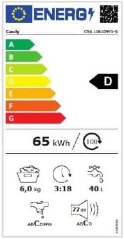Candy Washing Machine CS4 1061DE/1-S Energy efficiency class D. Front loading. Washing capacity 6 kg. 1000 RPM. Depth 45 cm. Width 60 cm. LCD. NFC. White