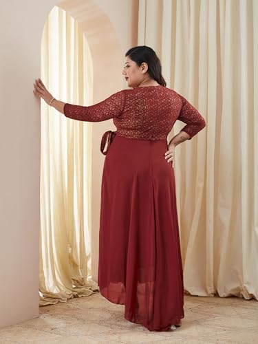 Image of Miss Chase A+ Women's Floral Printed Relaxed Fit V -Neck 3 /4Th Sleeve Georgette Maxi Dress