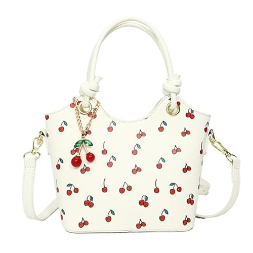 Cherry Handbag for Women Cute Cherry Print with Charm Small Tote Purse for Daily Commute Casual Spring Summer Style