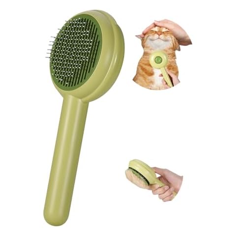 PNEUICALLY Self Cleaning Slicker Grooming Brush for Pets,Cat Brushes for Indoor Cats,Dog Comb Tool for Shedding Remove Loose Hair, Tangles, Undercoat Knots Easy to Use (Avocado Green) Cover