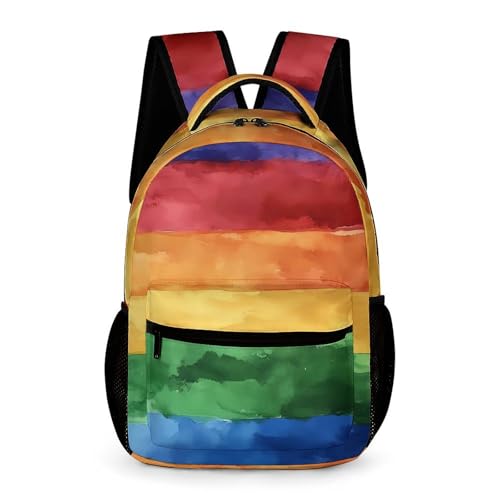 Watercolor LGBT Rainbow Flag Travel Backpack Casual Daypack Shoulder Bag with Adjustable Shoulder Straps