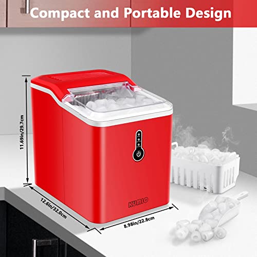 KUMIO Ice Makers Countertop, 26.5 Lbs/24H, 9 Bullet Ice Ready in 6-9 Mins with Ice Scoop and Basket, Compact Portable Ice Maker for Home Office Camping Party RV, Red - Image 6