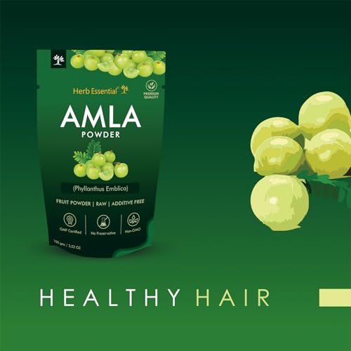 Image of Herb Essential Pure Amla Powder - 100g | 100% Natural Indian Gooseberry | Rich in Vitamin C | Supports Hair Growth, Skin Health & Immunity | Vegan & Paraben-Free