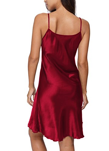 Original Kimono Women's Satin Spaghetti Strap Nightdress Chemise Lingerie Nightgown Babydoll Burgundy Red S #TOP6
