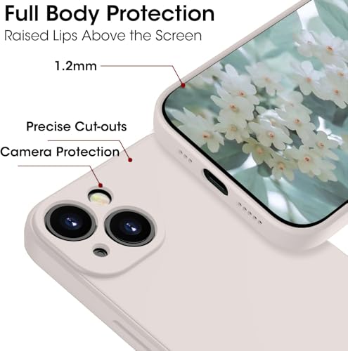 Image of Elzzi Microfiber Square Candy Case Compatible for iPhone 14, Shockproof Slim Back Cover Liquid Silicone Case - Off White