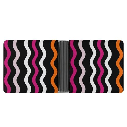 Wavy Lines White Black Orange Red Soft PU Leather Bifold Wallet, Coin Purse Credit Pass Case, Durable Card-Holder Slim Billfold for Men Woman Money Storage3