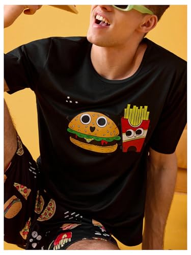 Image of Verdusa Men's Pajamas Set 2 Piece Pjs Sets Short Sleeve Letter Print Tee and Short Lounge Set