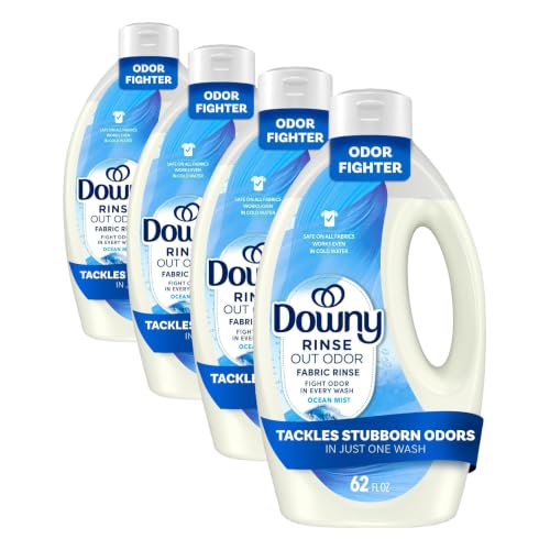 Downy Rinse Laundry Odor Remover, Ocean Mist Scent, Fabric Softener and Laundry Odor Removal Rinse, 62 Fl Oz (Pack of 4)