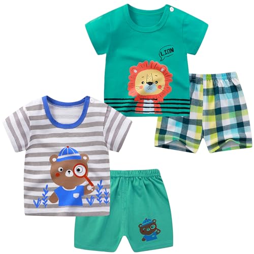 Toddler Boys 4 Pieces T-shirts and Shorts Summer Outfit Striped Shirt Short Set