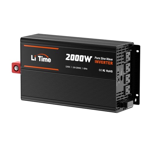 LiTime 2000W Pure Sine Wave Inverter 12V DC to 120V AC Converter with Remote Control, Surge 4000W, Built-in 4 AC Outlets, USB Port, Type-C Port for Home, RV, Camping, Off-Grid, Solar Power