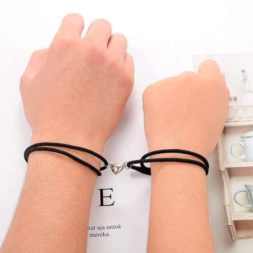 Dlihc 2Pcs Couples Bracelets For Women Men, Heart Bracelets For Couples, Black Matching Bracelets For Best Friend Boyfriend And Girlfriend #TOP3