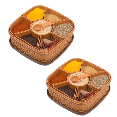 HomeWiz Plastic Square 7 Sections Multipurpose Masala Rangoli Dabba Box Set | 7-in-1 Spice Box Organizer for Kitchen | Durable & Food-Grade Masala Con