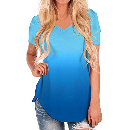 Camisetas Mujer Manga Corta,Camiseta Suelta de Color Degradado Blusa de Manga Corta Camiseta Casual de Cuello en V Camisas Tops para Mujer por Lunule
