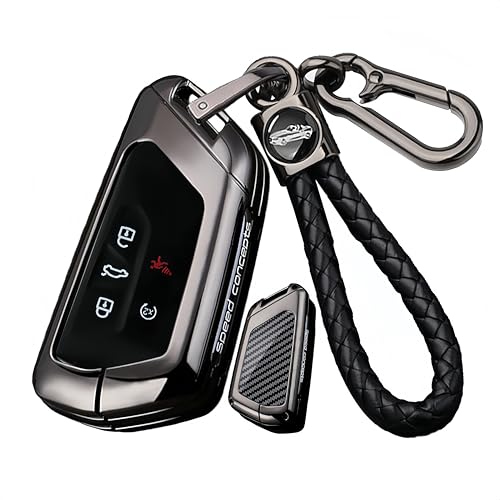 Rondrive Schlüsselhülle kompatibel mit Skoda Octavia A8 Enyaq Elroq 85 Sportline für Seat Leon ST FR 4 2024 2025 Kohlefasertextur Autoschlüssel Hülle Metalll Schutz Cover Schlüsselanhänger Schwarz
