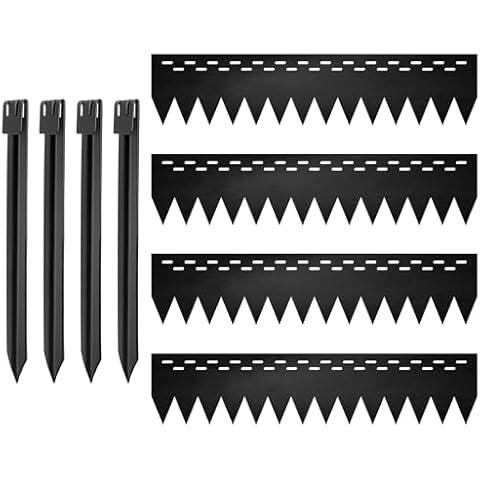 UltiTeque 4pcs Hammer in Landscape Metal Edging 36 in. (L) x 8 in. (W) Galvanized Steel Garden Edges 4 x 'Unique Shape' Ground Stakes Included 12FT in Total Length (Hollow-Carved Style), Black Cover