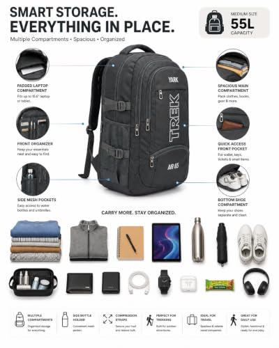 Image of Stylbase 50 Litre Rucksack Bag for Men & Women, 4 Compartment Trekking Backpack, Hiking Travel Bag for Camping, Trekking & Tourist Trips
