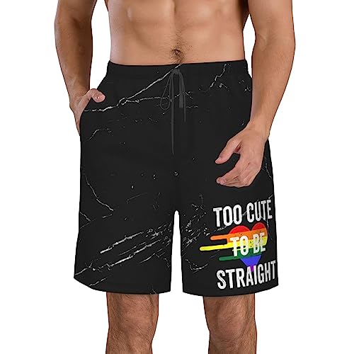 Kkaingg Too Cute to be Straight LGBT Gay Pride Men's Swim Trunks Swim Shorts Summer Beach Shorts with Pockets Swimsuit