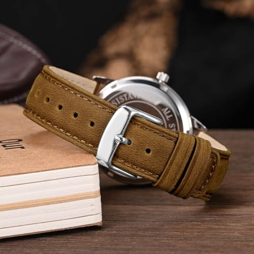 WOCCI 20mm Watch Band for Men and Women, Genuine Leather - Top Grain Leather, Quick Release Strap, Silver Buckle (Camel) by WOCCI - Used condition - Image 2