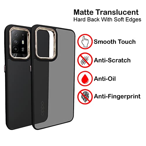 Image of A rtistque Frosted Translucent Back Cover Case for Oppo F19 Pro Plus | Electroplated Chrome Ring | Raised Camera Edges for Protection | Smooth Sides TPU - Black