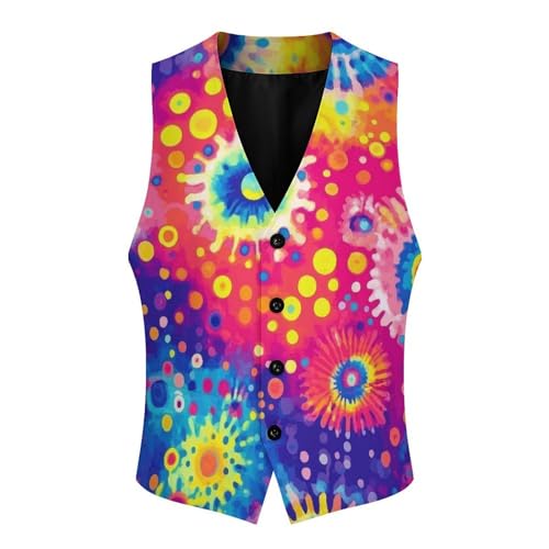 Colorful Dots Tie Dye Men's Suit Vest Slim Fit V-Ncek Waistcoat Business Casual Vest4