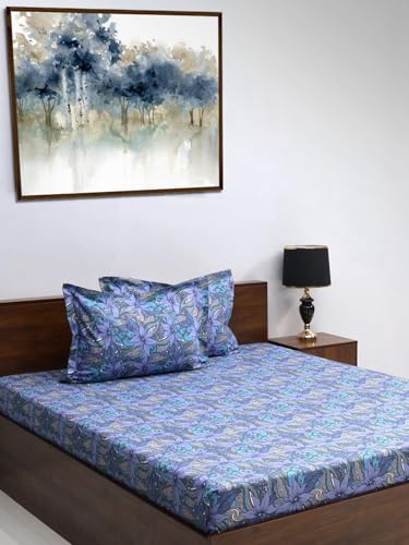 Bombay Dyeing Queen Sheet Set, 100% Pure Cotton, 120 Thread Count, Queen Size Bedsheet with 2 Pillow Covers, Super Soft, Epigram Bedsheets Collection (Blue) (B0D3QC31SG) Amazon Price History, Amazon Price Tracker