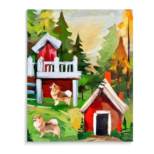 DIY Paint by Numbers Pomeranian Dog with Paint Brushes and Acrylic Painting Kit Adults Beginner Gifts 20x24inch(50x60cm) Frameless