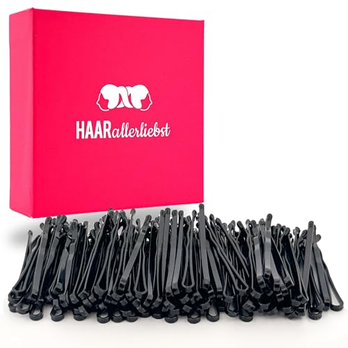 HAARallerliebst Haarklammern klein Bobby Pins mini (100 Stück |schwarz | 3,4cm kurz) inkl. Schachtel zur Aufbewahrung