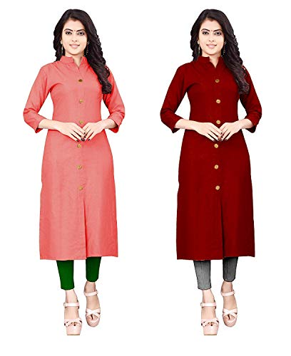 Image of NATEK Women's Cotton Straight Plain Kurtis Combo Pack of 2