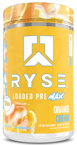 Ryse Loaded Pre Max Pre Workout Powder - Orange Cream - 300mg Dual-Phase Caffeine for Sustained...