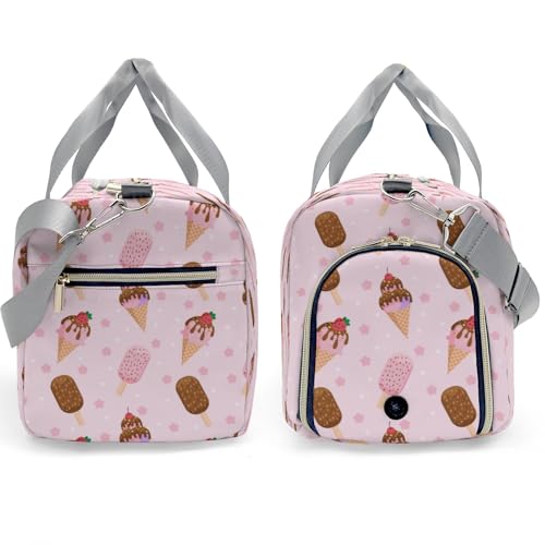 Elegant Ice Cream Custom Duffel Bag with Name, Waterproof Personalized Gym Bag, Travel Sports Overnight Bag with Shoe Compartment & Shoulder Strap3