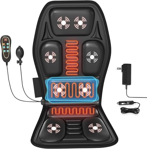 KNONNETD Back Massager for Chair, Massage Seat Cushion with Heat, Lumbar Traction, 6 Vibrating Motors Massager Chair Pad for Full Body Pain Relief, and Home Use